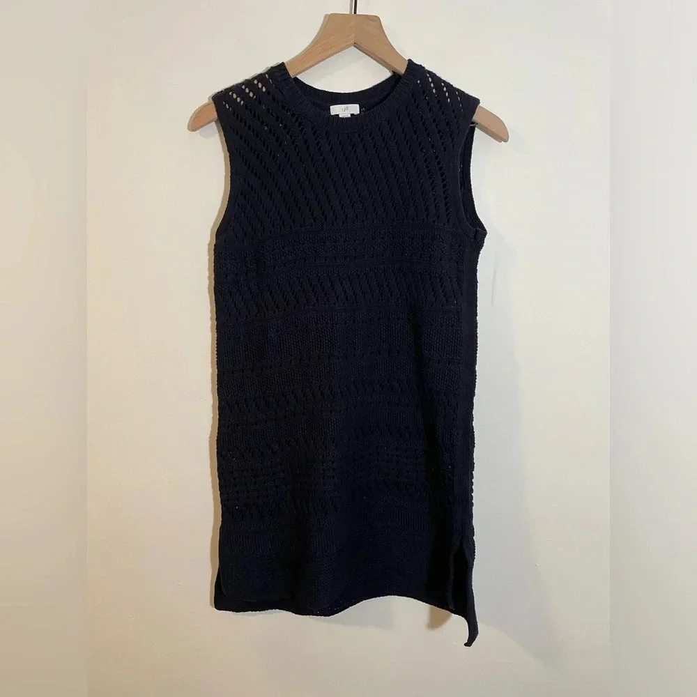 J Jill Sweater Vest Women XS Navy Blue Pullover Tunic Boho Classic Casual EUC - Picture 2 of 9